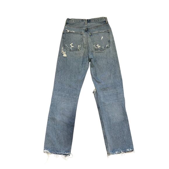 AGOLDE 90’s High Rise Distressed Straight Leg Jeans Light Wash Rigid Denim Sz 23 - Picture 3 of 10